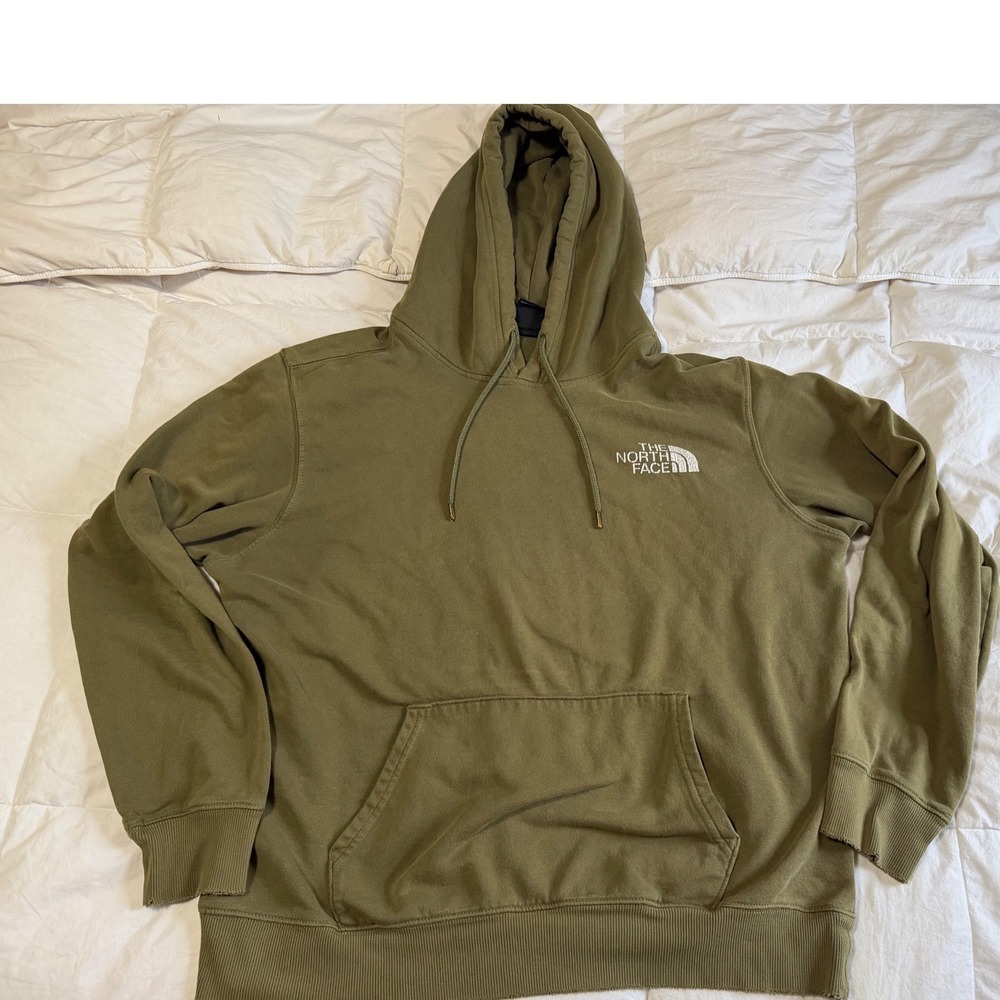 The North Face Mens Olive Green Pullover Hoodie Embroidered Logo Size XL